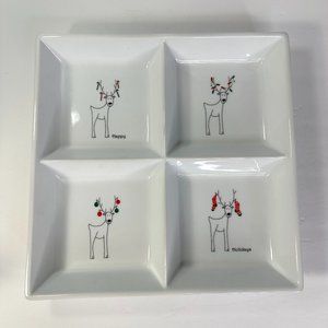 Happy Holidays Christmas Holiday Reindeer 4 Section Plate by BIA Cordon Bleu